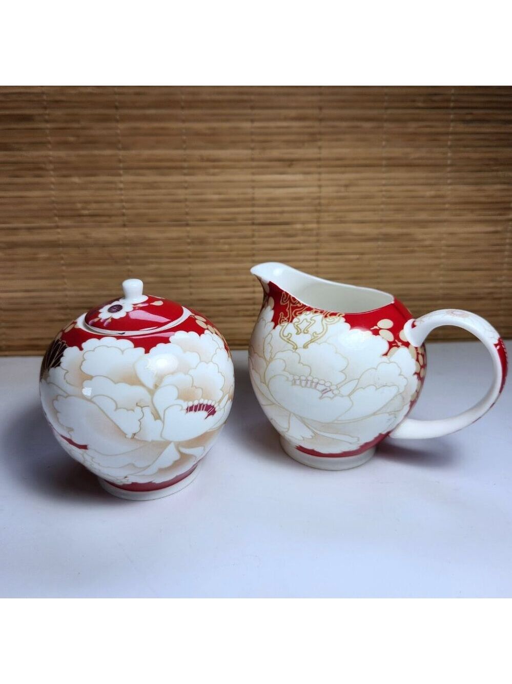 Maxwell and Williams Kimono Cream and Sugar Set Red and White Fine Bone …